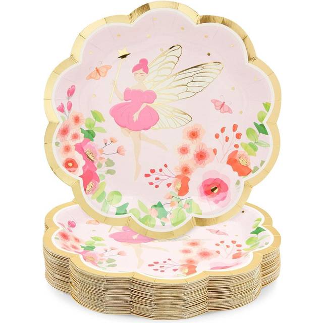 Sparkle and Bash Fairy Tea Party Paper Plates for Girls Floral Birthday Supplies (9 In  48 Pack)