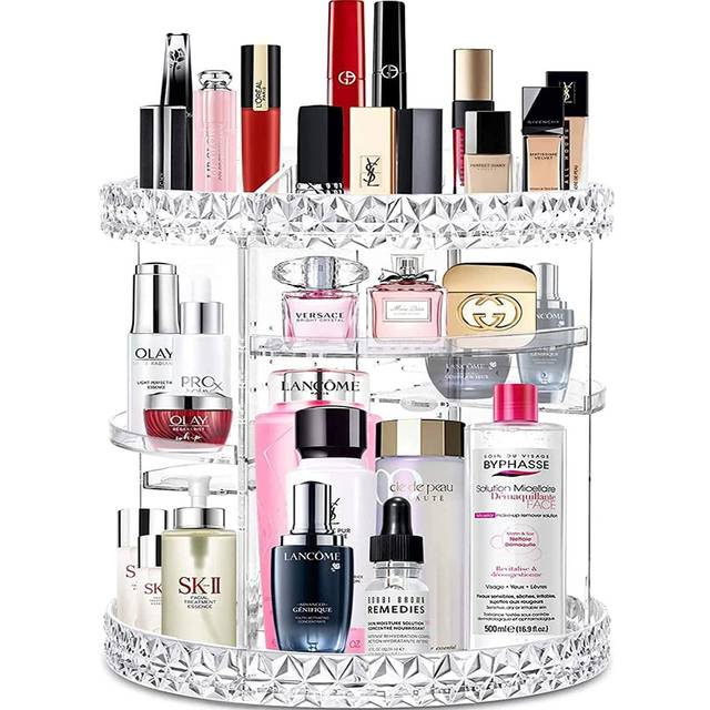 V-HANVER Acrylic Makeup Organiser, Cosmetic Storage and Vanity Perfume Organizer in Countertop Bathroom Dresser, 360 Rotating Makeup Holder Stand for