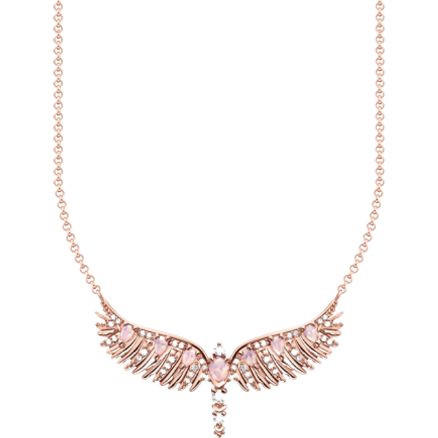 Sterling Silver Rose Gold Plated Pink Stones Phoenix Wing Necklace KE2168-323-9-L45V