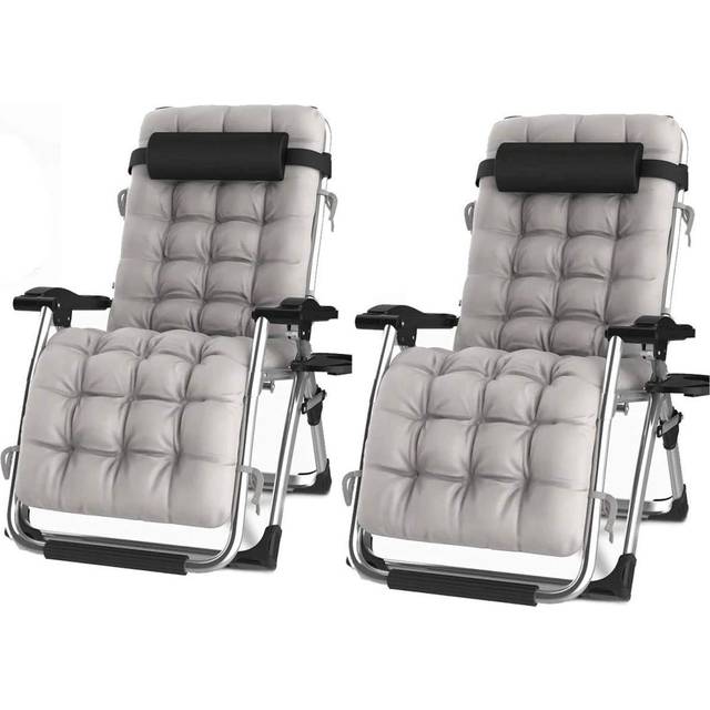 Luxury Gravity Garden Sun Lounger / Relaxer Chair with Cushion - Black - One Size