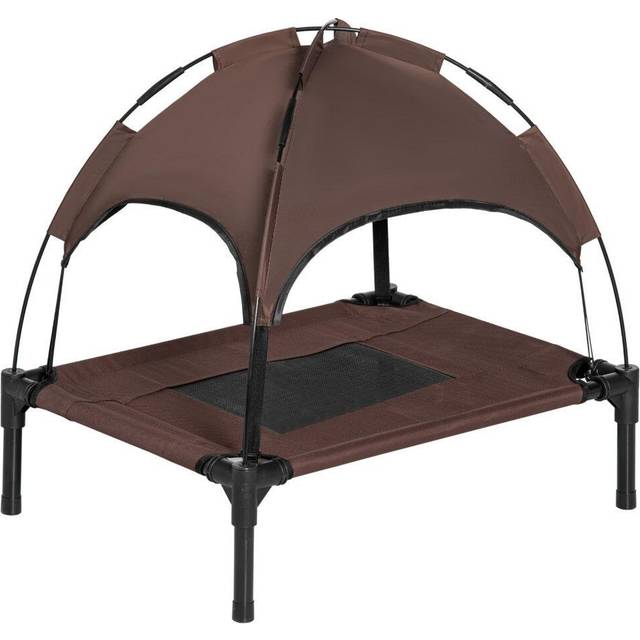 PawHut Raised Dog Bed Waterproof Elevated Pet Cot with Breathable Mesh UV Protection Canopy Coffee - for Small Dogs - 61 x 46 x 62cm | TJ Hughes