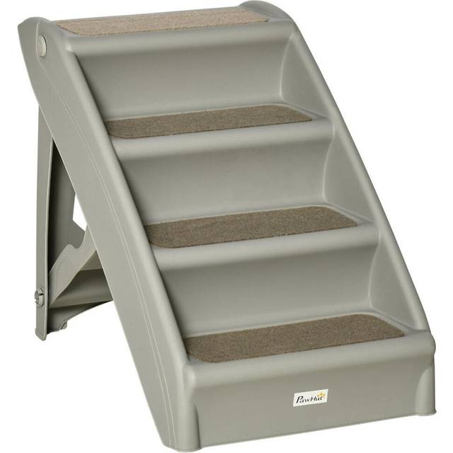 PawHut Four-Step Foldable Pet Stairs w/ Non-Slip Mats - for S - XS Dogs - Grey | TJ Hughes