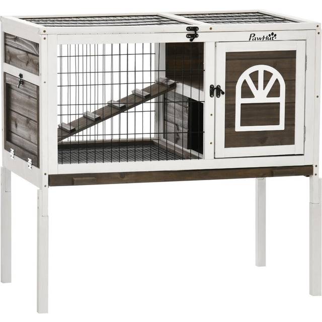 PawHut elevated Wooden Small Animal Cage with Removable Tray - Brown