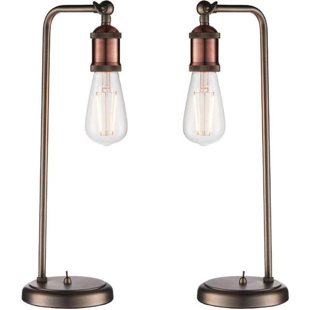 2 PACK Modern Hangman Table Lamp Aged Copper Pewter Industrial Arm Bedside Light