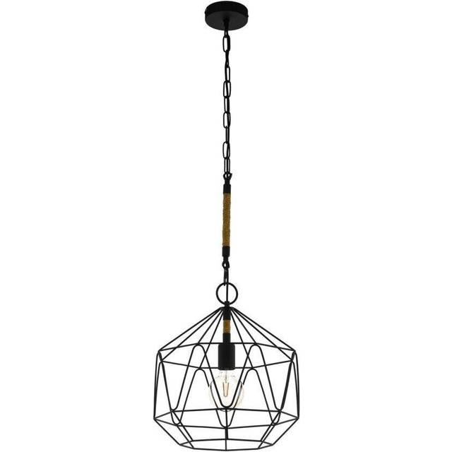 Hanging Ceiling Pendant Light Black Cage & Rope Chain 1x 40W E27 Feature Lamp