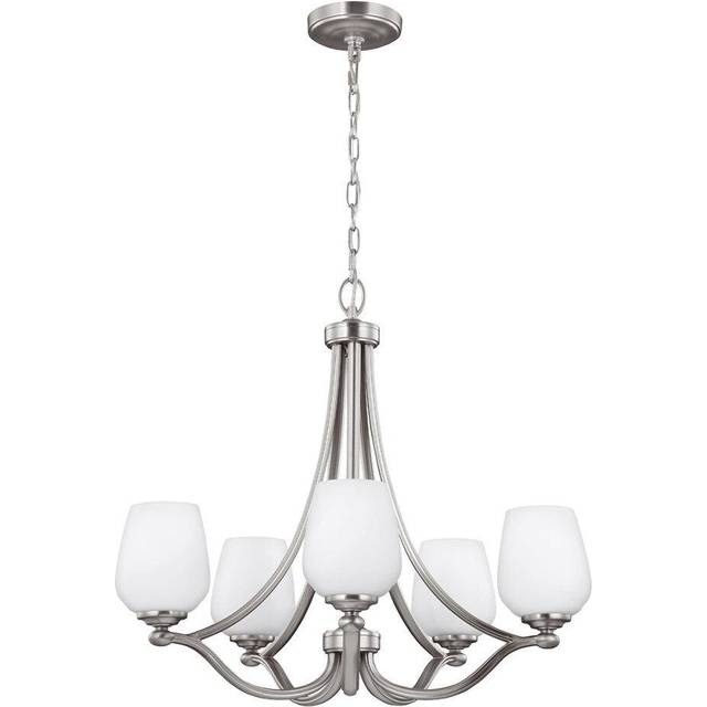 5 Bulb Chandelier Hanging Pendant LIght Satin Nickel LED E27 60W Bulb