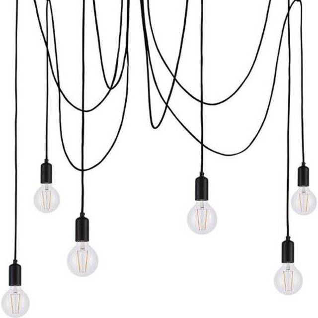 Multi Light Ceiling Pendant 6 Bulb Matt Black Industrial Adjustable Hang Hook