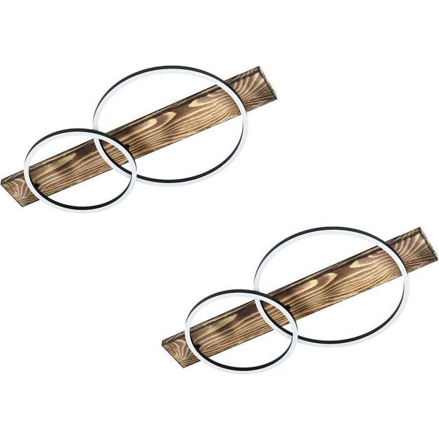 2 PACK Wall Flush Ceiling Light Black & Rustic Wood Shade White Plastic LED