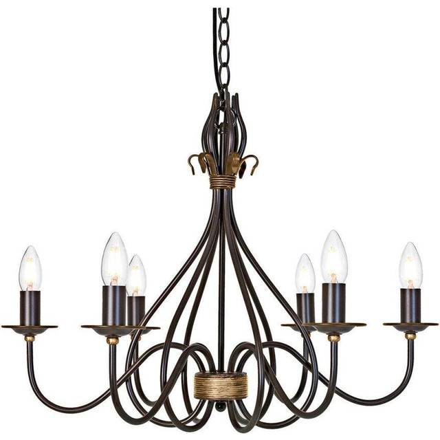 6 Bulb Chandelier Hanging Pendant LIght Rust/Gold LED E14 60W Bulb