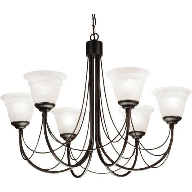 6 Bulb Chandelier Light Gothic Style Ivory Colour Candle Tube Black LED E14 60W