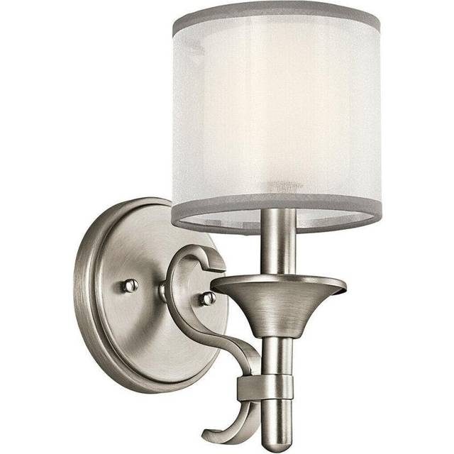 Wall Light Sconce WHITE ORGANAZA Shade Antique Pewter LED E14 60W Bulb