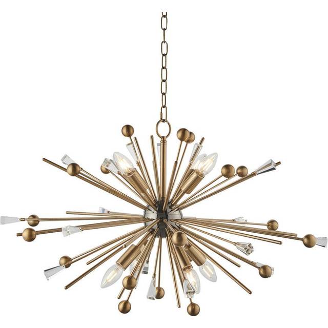 Large Multi Arm Ceiling Pendant Light - Antique Brass Rods - 8 Bulb Fitting