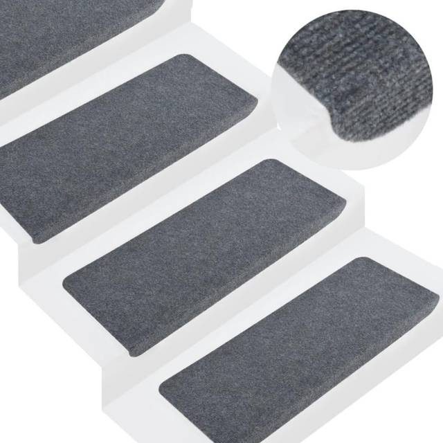 Vidaxl Stair Mats Self-adhesive 15 Pcs 65X24.5X3.5 Cm Grey, Grey