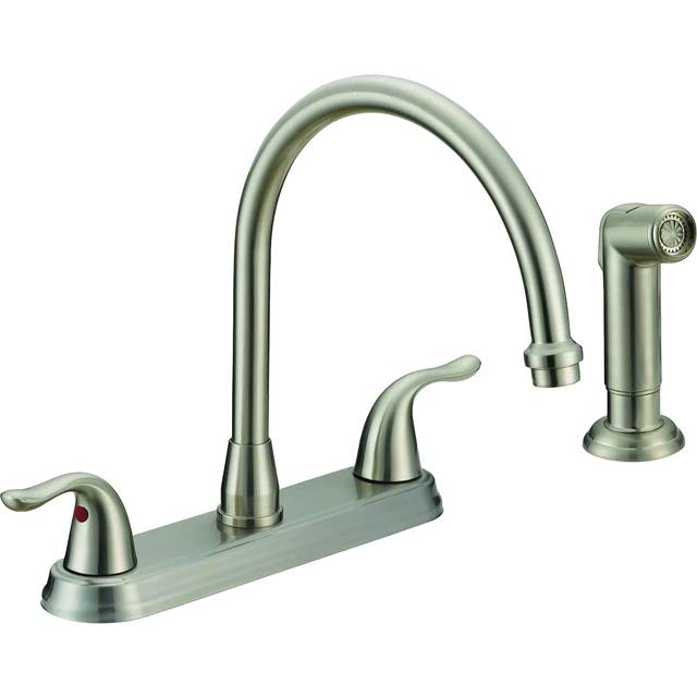 EZ-FLO Kitchen Faucet  Kitchen Sink Faucet with 2 Handles and Pull-Out Side Sprayer  4-Hole Installation  Brushed Nickel  10202