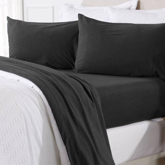 Great Bay Home Full Flannel Jersey Knit Sheets. All Season  Soft  Cozy T-Shirt Sheet Set. Cotton Blend Bed Sheets. Cozy Flex Collection (Full  Charcoa