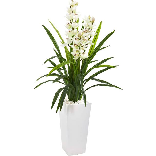4.5 Cymbidium Orchid Artificial Plant in White Tower Planter