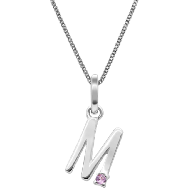 Initial Pink Sapphire Letter Charm Necklace in 9ct White Gold