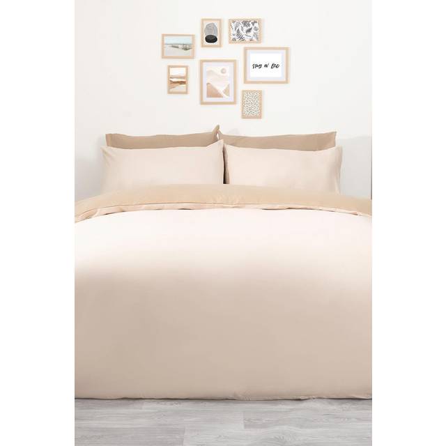 OHS Duvet Cover with Pillowcase Bedding Set Reversible Plain Dye Mink Cream - Single - Natural