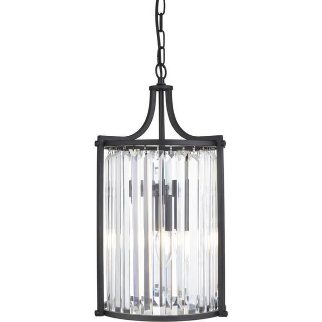 Searchlight - Victoria 2 Light Pendant, Matt Black, Crystal Glass