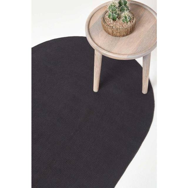 Homescapes Black Handmade Woven Braided Round Rug, 150 cm