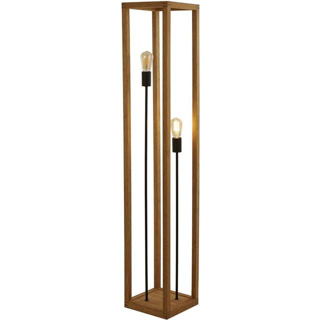 Searchlight 54742-2NA Square 2 Light Floor Lamp Natural Wood Black Met