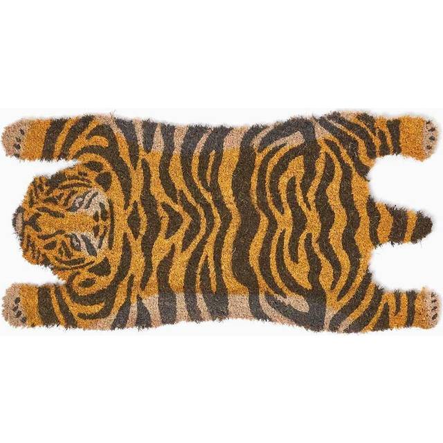 Homescapes Tiger Shaped Coir Animal Print Non-Slip Doormat - Orange