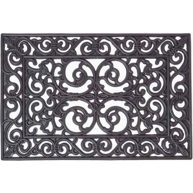 Black Wrought Iron Effect Parisian Style Rectangular Rubber Doormat, 60 x 40 cm