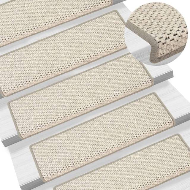 vidaXL Stair Mats Self-adhesive Sisal-Look 15 pcs 65x21x4 cm Platina - Grey