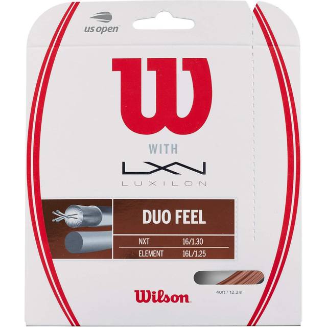 Wilson tennisracket sträng, Duo känsla, 12,2 m, hybridsträngar med lyxilonelement och Wilson NXT, Brons/Transparent/naturlig, unisex, WRZ949721