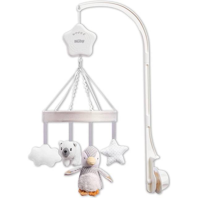 Nuby Penguin Musical Cot Mobile för bebisar – snurrande babymobil med justerbar arm för att passa de flesta barnsängar | lugnande vaggvisor | plyschleksaker