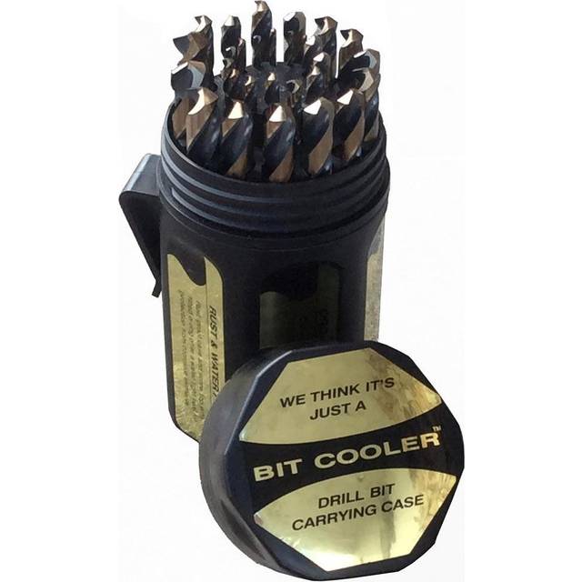 Drill America D/A29J-CO-PC 29 delar kobolt stål jobb längd borr set i plastfodral, guldoxidfinish, rund skaft,spiralflöjt, 135 grader delad spets (paket med 1)