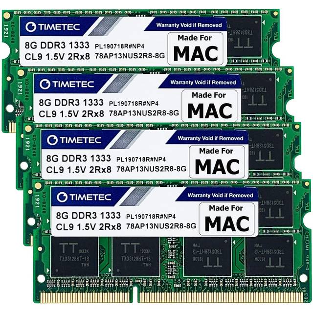Timetec Apple DDR3 1333 MHz PC3-10600 obuffrad icke-ECC 1,5 V CL9 2Rx8 Dual Rank 204 Pin SODIMM Apple minne ram-modul uppgradering (32 GB kit (4 x 8 GB))