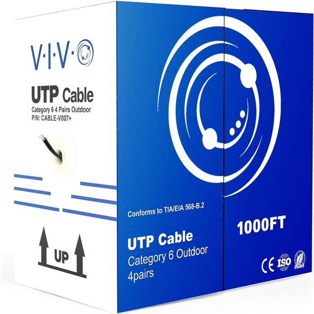 VIVO Black 305m Bulk Cat6, CCA Ethernet Cable, 23 AWG, UTP Pull Box, Cat-6 Wire, Waterproof, Outdoor, Direct Burial CABLE-V007
