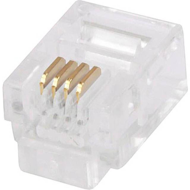 Monoprice 6P4C RJ11 Modular Plugs for Round Solid/Stranded Cable, 1u, 2 Prongs, Clear, 50-Pk