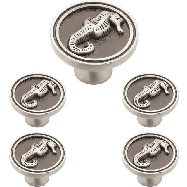 Franklin Brass Seaside Cottage Seahorse (5-Pack) Cabinet Knobs Brushed Satin Pewter Drawer Knobs Kitchen Cabinet Knobs for Dresser Drawers Pulls and K