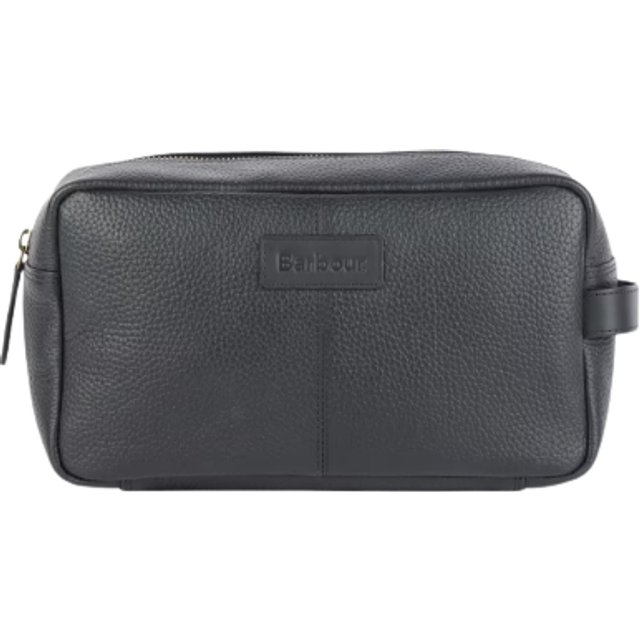 Barbour Leather Washbag - Black - can be Personalised