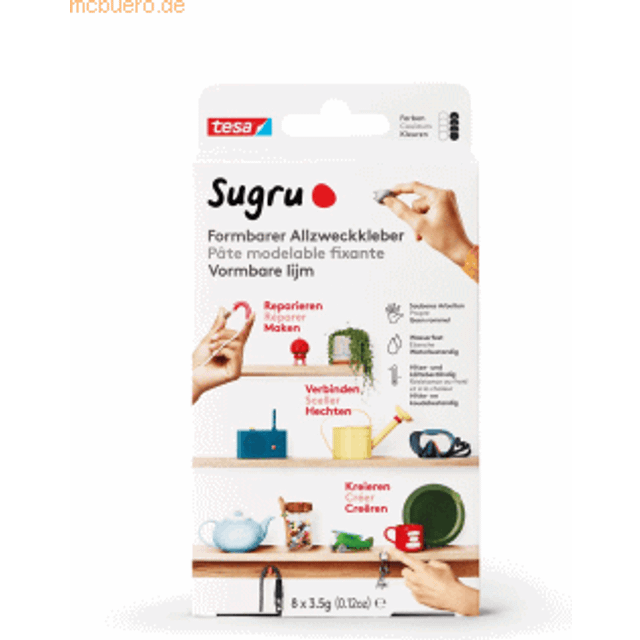 Sugru by tesa - Formbart lim, 8-pack, 8 x 3,5 g, Svart & Vit - mångsidigt lim - för dekoration, limning, reparation och kreativa gör-det-själv-projekt