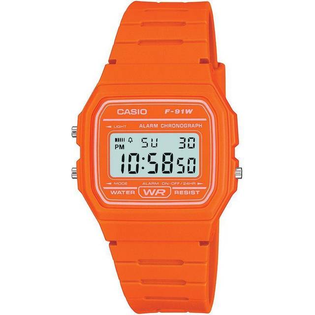 Casio Classic Digital LCD Watch with Stopwatch, Timer, Alarm, Water Resistant - F-91WC-4A2EF - Orange