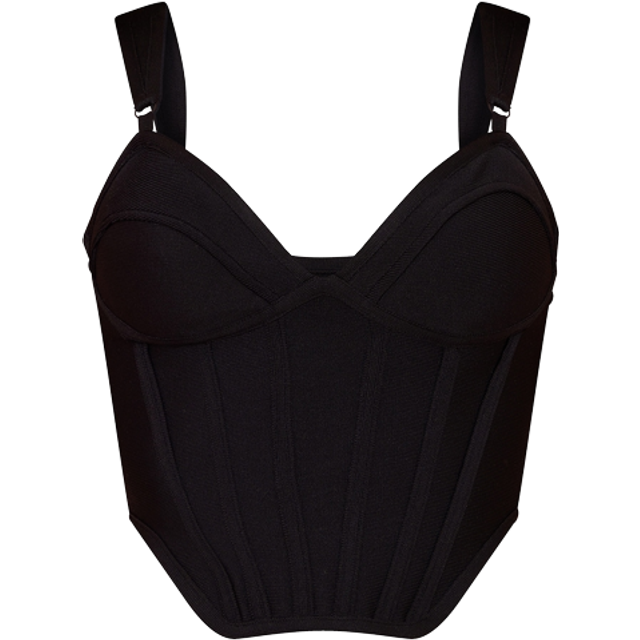 Black Bandage Dip Hem Bust Cup Corset, Black - 4