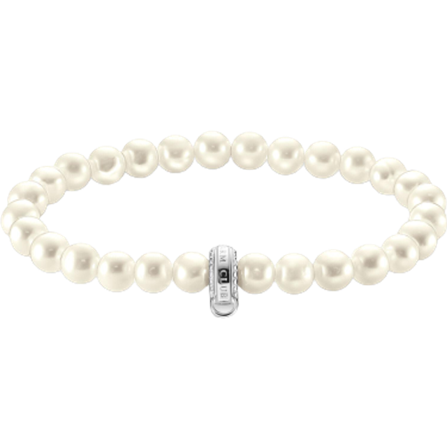 Thomas Sabo Damen Charm-Perlenarmband silber, mit schimmernden Süßwasserzuchtperlen, 925 Sterlingsilber, Länge: 15 cm, X0284-082-14-L15