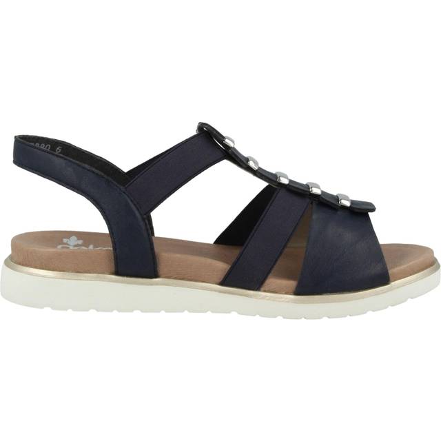 Rieker dam vår/sommar V5051 T-klämmor sandaler, Blå passi 14, 39 EU
