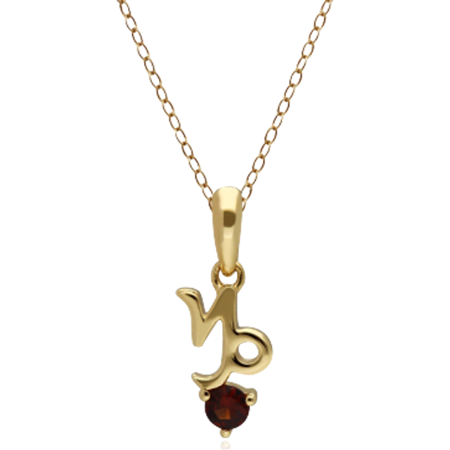 Garnet Capricorn Zodiac Charm Necklace in 9ct Yellow Gold