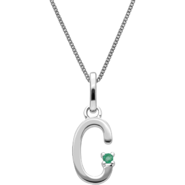 Initial Emerald Letter Charm Necklace in 9ct White Gold