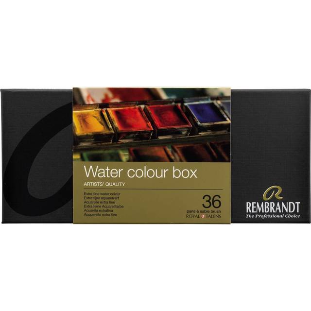 Rembrandt Watercolour Box Estuche de metal 36 media pastillas 1 pincel urval allmänt färger (05838636)