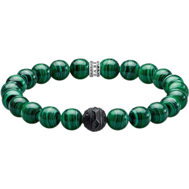 Thomas Sabo Womens Simulated Malachite Black Cat 925 Sterling-silver, Enamel and Beaded Bracelet L