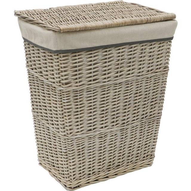 Jvl Arianna Rectangular Tapered Willow Linen Laundry Basket, Grey Wash, Grey