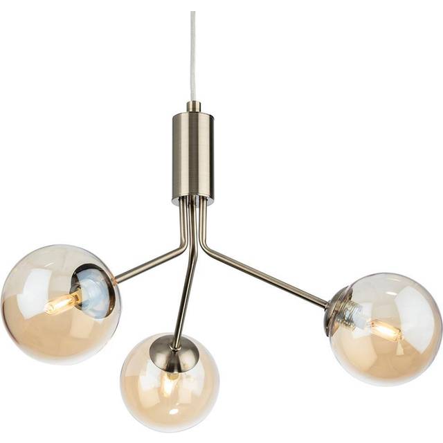Firstlight Montana Contemporary Style 3-Light Pendant Light in Antique Brass and Amber Glass