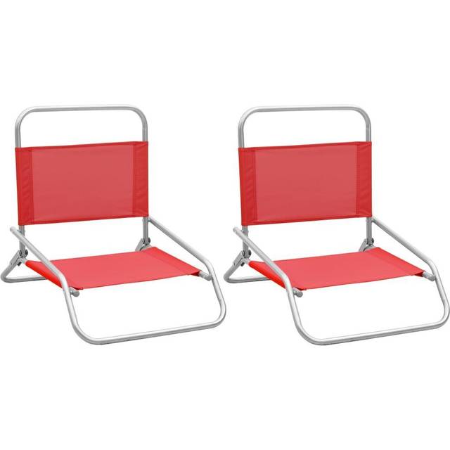 vidaXL Folding Beach Chairs 2 pcs Red Fabric
