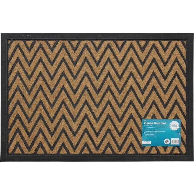 JVL Vienna Heavy Duty Rubber Backed Scraper 40 x 60cm Entrance Door Mat - Triangles, Brown