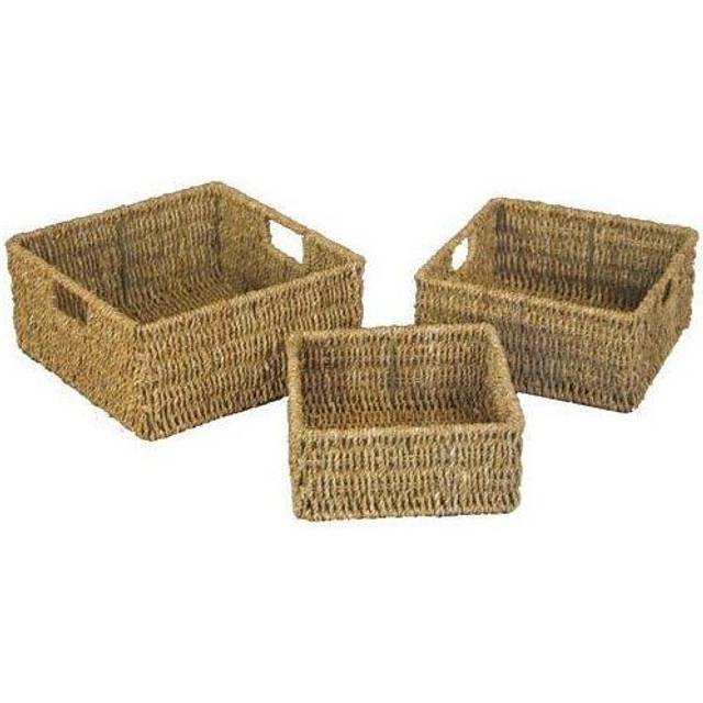 Seagrass Square Storage Baskets with Inset Handles - Orange